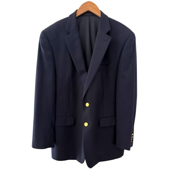 Lauren Ralph Lauren 44 100% Wool Blazer Jacket Sports Coat Navy Blue Gold